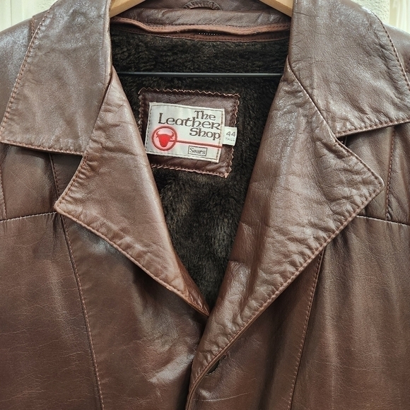 70s Vintage Sears  "The Leather Shop" Leather Lined Coat, Brown, Men's 44 Tall - Picture 8 of 11